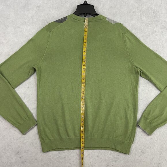 Banana Republic V Neck Sweater Mens Large Green Argyle Silk Cotton Cashmere - Picture 5 of 11